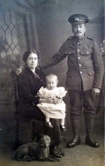 F164 George, West Yorkshire Regiment, Phyllis, and child, J Hodgson Studio, Liversedge. Courtesy of Paul Hughes.