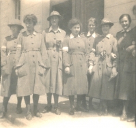 G450 Queen Mary's Army Auxilary Corps outside billet, Rouen, Peace Day, July 1919.
