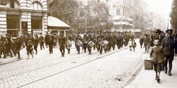 U038 Unit parading, German city, Prinz's Platz, perhaps Royal Engineers