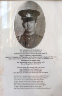 A409 Frederick Charles Bowkett, 10th Battalion, Gloucestershire Regiment, killed 13 October 1915. Courtesy of Paul Hughes.