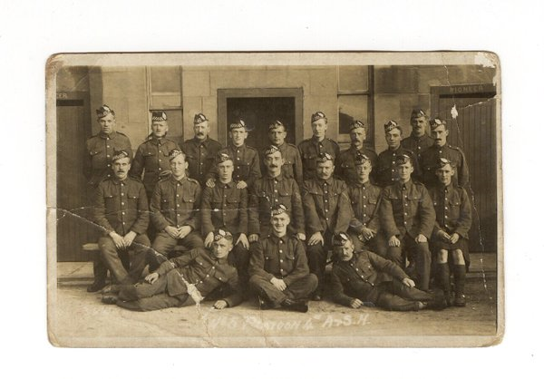 2 platoon, 4th Battalion (training) , Argyll and Sutherland Light Highlanders, PeterHughes, far left rear. Courtesy of Andrew S. NIcoll.