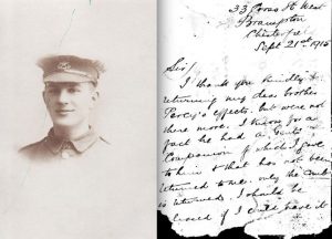 A525 Percy Madin aged 23 bricklayer from Brampton enlisted October 1914. Killed 6th Battalion, Sherwood Foresters, 9 Apr 1915, courtesy of Michael Briggs