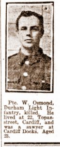A538 Walter Osmond of Roath Cardiff - killed 1st July 1916, courtesy of Frisby