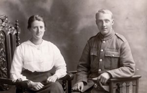 F223 Unnamed soldier, King's Liverpool Regiment, and wife, JW Berry Studio, Rochdale w
