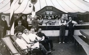 G605 cheers from Sergeants Mess of 5th Sherwoods Summer Camp 1912 RQMS Harry Petrie at bar, courtesy of Michael Briggs